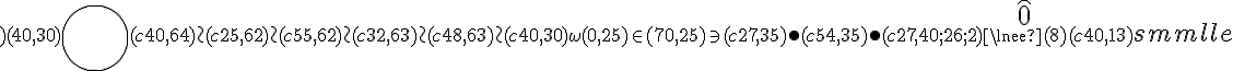 ){~(40,30){\circle(60)}(c40,64){5$%20\wr}(c25,62){5$%20\wr}(c55,62){5$%20\wr}(c32,63){5$%20\wr}(c48,63){5$%20\wr}(c40,30){\omega}(0,25){\in}(70,25){\ni}(c27,35){4$%20\bullet}(c54,35){4$%20\bullet}(c27,40;26;2){\stackrel{\stackrel{\frown}{5$%200}}{\line(8)}}{}(c40,13){5$%20\smile}